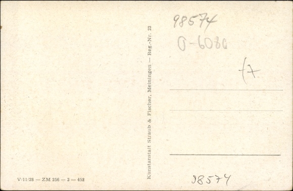 Postcard Schmalkalden in the Thuringian Forest, part of the street with a watercourse