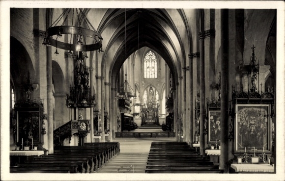 Postcard Augsburg in Schwaben, Augsburg Cathedral, view towards the east choir, photograph by Rolf Keliner