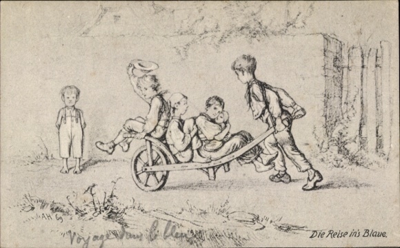 Kunstenaar Ak Hendschel, Albert, Sketches Series III, Kinderlust, The Journey into the Blue