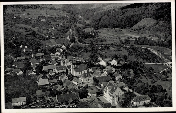Postcard Gurtweil Waldshut Tiengen am Hochrhein, aerial view of rural surroundings, Käppelchen, Häus