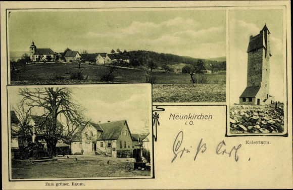 Ak Neunkirchen im Odenwald Modautal, panorama, Kaiserturm, naar de groene boom