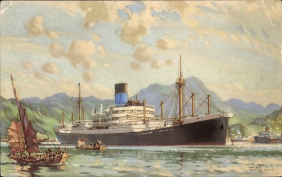 Kunstenaarskaart Thomas, Walter, stoomschip van de Blue Funnel Line