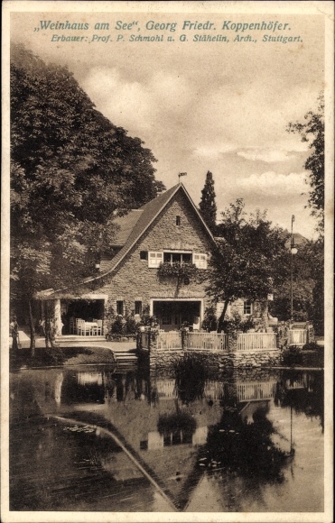 Ak Stuttgart in Baden Württemberg, Weinhaus am See, Georg Friedrich Koppenhöfer, Bauausstellung 1908