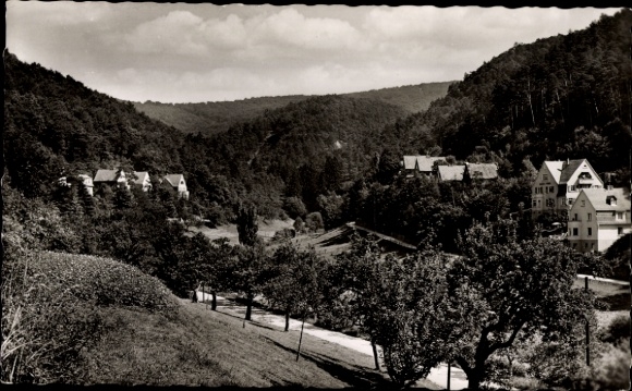 Postcard Bad Nassau an der Lahn, view into the Kaltbachtal, the spa house on the right.
