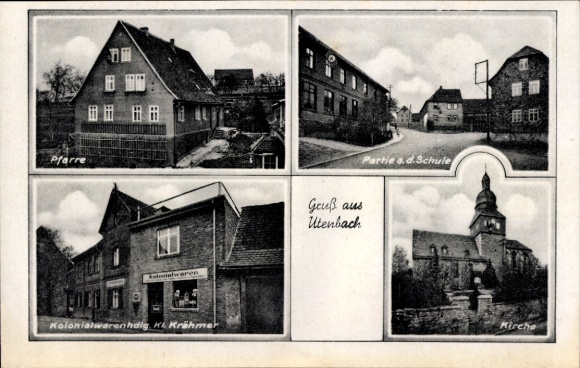 Postcard Utenbach Apolda in Weimarer Land Thuringia, parish, party at the school, colonial goods Krähmer