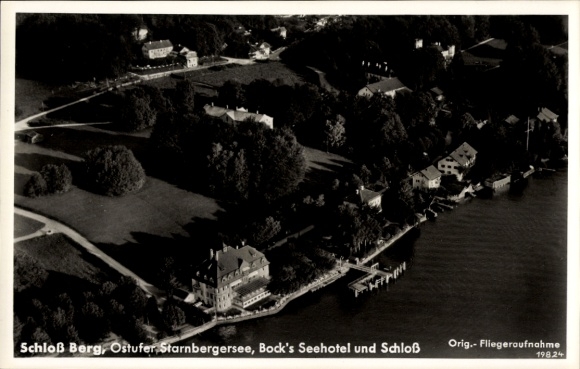 Postcard Berg am Starnberger See, Upper Bavaria. The picture shows an aerial view of Berg Castle on the eastern...