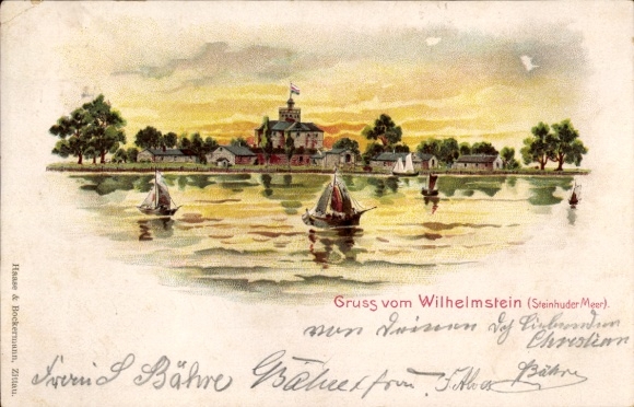 Chromo-Litho Steinhude Wunstorf in Lower Saxony, Wilhelmstein Island in the Steinhude Sea