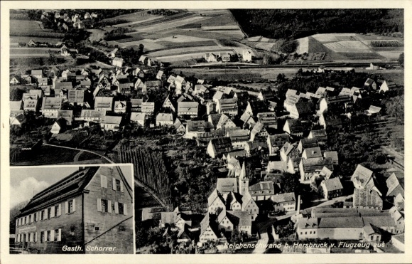 Postcard Reichenschwand Middle Franconia, aerial photograph, Gasth. Schorrer