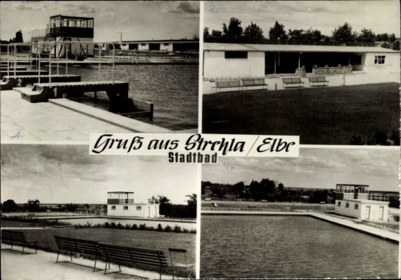 Postcard Strehla on the Elbe Saxony, public bath