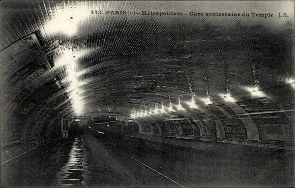 Postcard Paris III Temple, Metropolitan, subway station