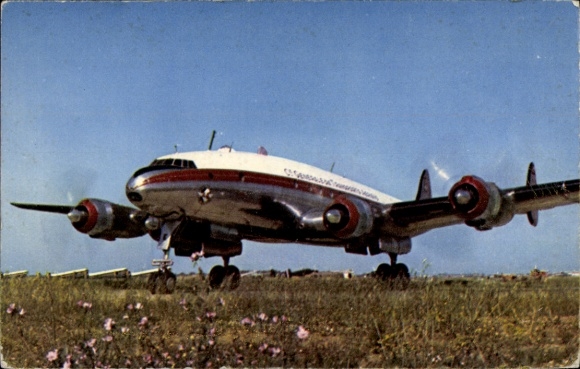 Postcard Algerian passenger aircraft, Lockheed Constellation, Cie Air Algerie