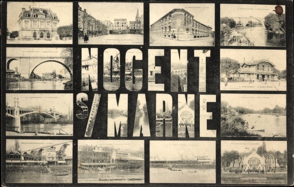 Letters Postcard Nogent sur Marne Val de Marne, partial views, Les Ecoles, Le Casino, Pont