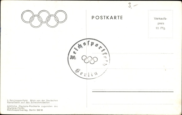 PC Olympic Games Berlin 1936, Reichssportfeld, swimming stadium from the Deutsche Kampfbahn