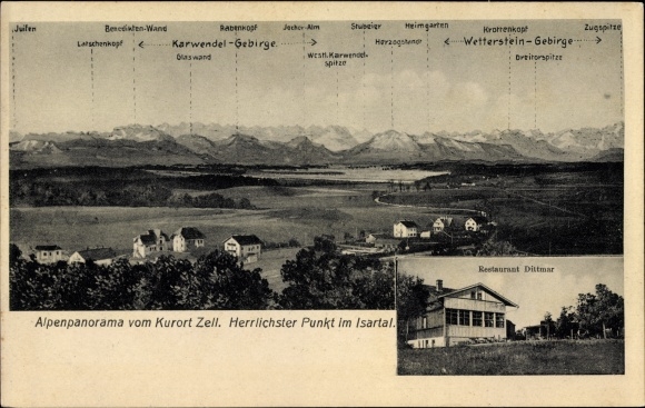 Ak Zell Schäftlarn Opper-Beieren, Alpenpanorama, Restaurant Dittmar