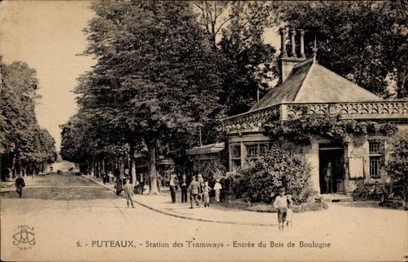 Ak Puteaux Hauts de Seine, Station des Tramways, Entrée du Bois de Boulogne