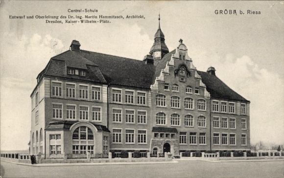 Ak Riesa an der Elbe Sachsen, Central-Schule, Architektur von Martin Hammitzsch, Kaiser-Wilhelm-P