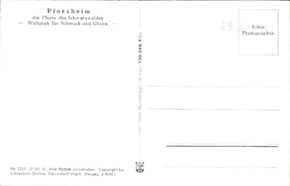 Postcard Pforzheim in the Black Forest, aerial photograph