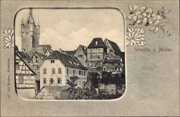 Passepartout PC Bad Wimpfen am Neckar district of Heilbronn, partial view of the village, tower