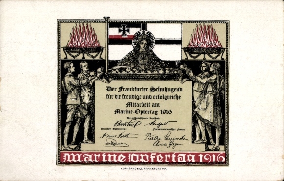 Postcard Marine Opfertag 1916, The Frankfurt school youth for the joyful and successful cooperation