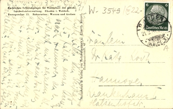 Postcard Rhoden Waldeck Diemelstadt Hesse, technical training camp, state forestry administration