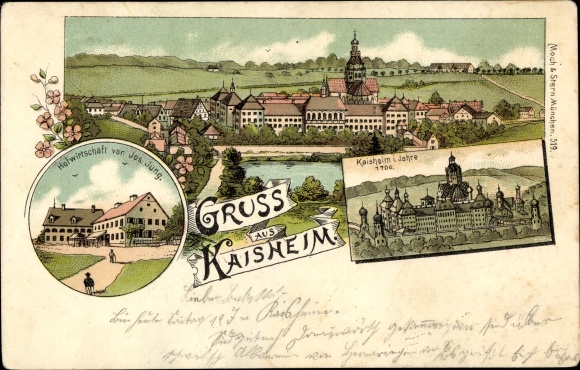 Chromo-Litho Kaisheim in Swabia Bavaria, long shot, place i. years 1700, inn from Jos. Young