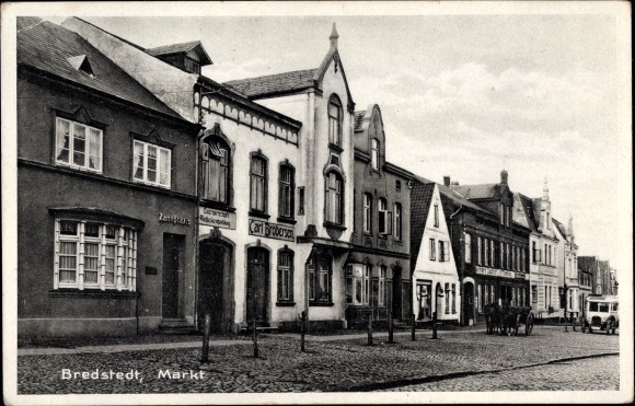 Postcard Bredstedt in North Friesland, market, commercial building Carl Brodersen