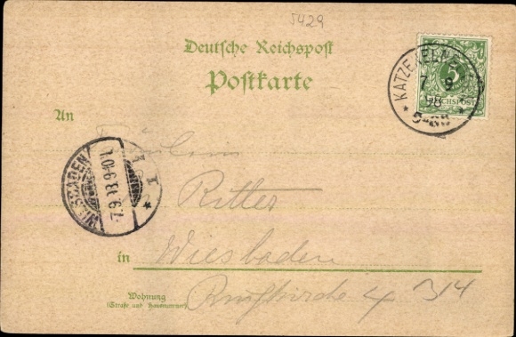Chromo-Litho Katzenelnbogen in Rhineland Palatinate, castle, official building, sanatorium, hotel
