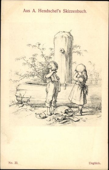 10 oude ansichtkaarten Albert Hendschel, diverse motieven