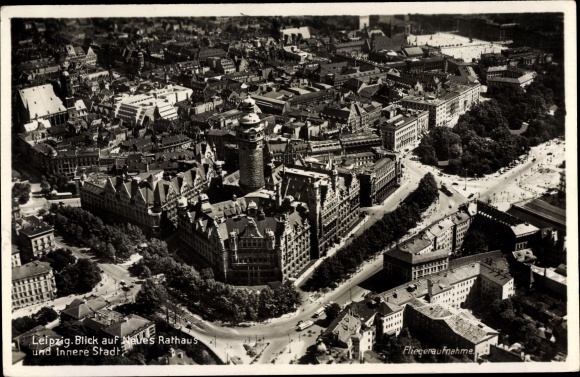 PC Leipzig in Saxony, aerial view of the city center, new town hall