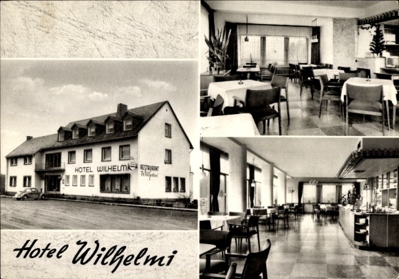 Ansichtkaart Auderath in de Eifel, Hotel Wilhelmi, restaurant, eigenaar Erich Wein, Rijksweg 259
