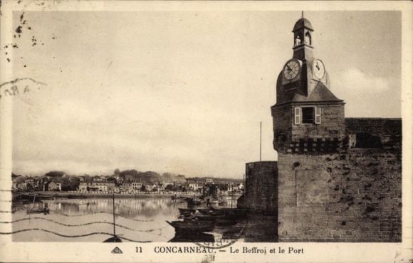 Postcard Concarneau Finistère, Belfry, Harbour