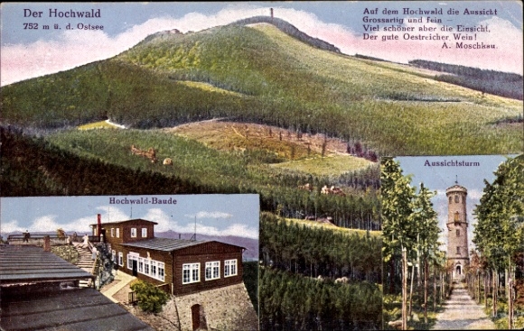 Ak Oybin in der Oberlausitz, Zittauer Gebirge, Hochwald, Aussischtsturm, Hochwald Baude
