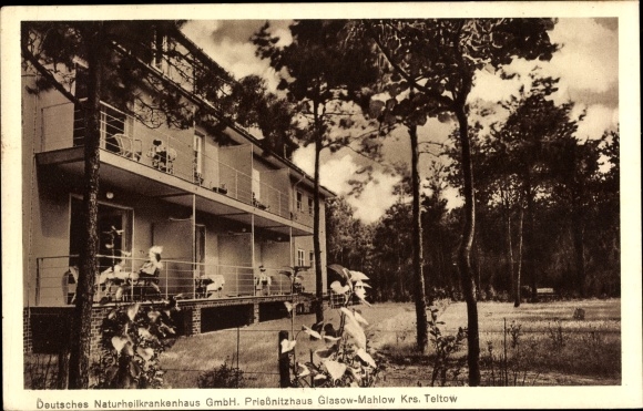 Postcard Glasow Blankenfelde Mahlow, German Naturopathic Hospital GmbH, Prießnitzhaus