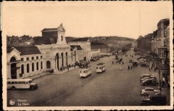 Postcard Namur Wallonia, train station, bus, tram