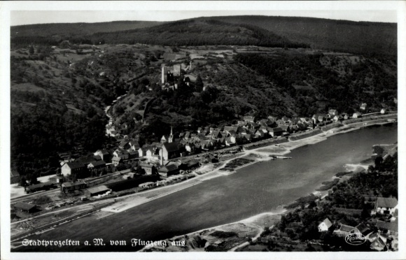 Postcard Stadtprozelten am Main Unterfranken, aerial photograph
