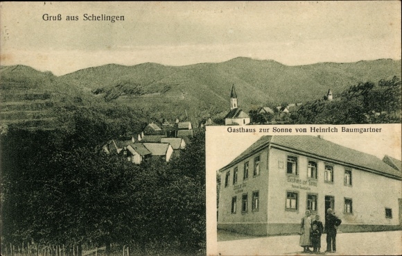 Postcard Schelingen Oberrotweil Vogtsburg im Kaiserstuhl, overall view, Inn zur Sonne