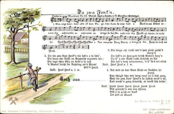 Song Postcard Günther, Anton, Erzgebirge dialect No. 23, Since two Fink&#39;n