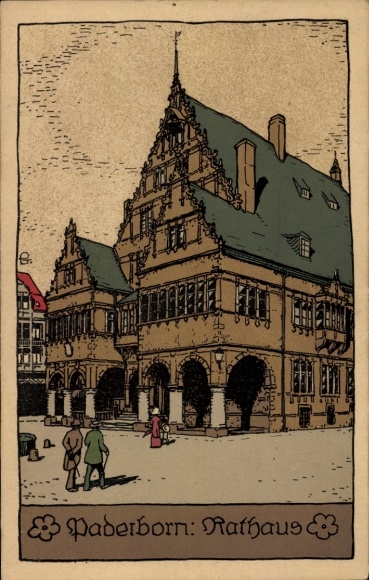 Lithograph PC Paderborn in Westphalia, Town Hall