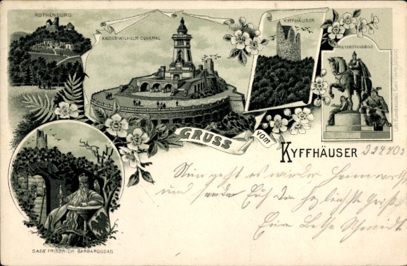 Litho Steinthaleben Kyffhäuserland, Kyffhäuser, Kaiser Wilhelm Denkmal, Barbarossa, Rothenburg