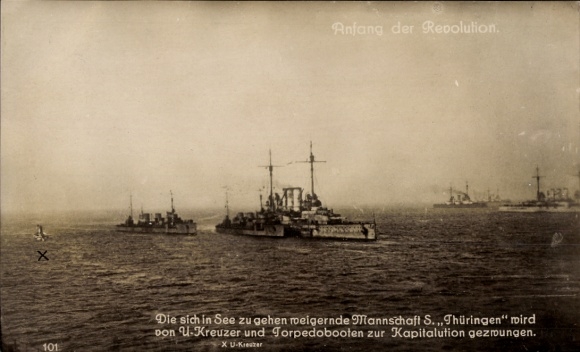 Ak Deutsche Kriegsschiffe, SMS Thüringen wird zur Kapitulation gezwungen, Anfang der Revolution