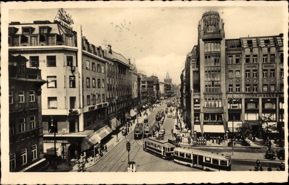 Postcard Praha Prague, moat, Prikopy, trams, buildings