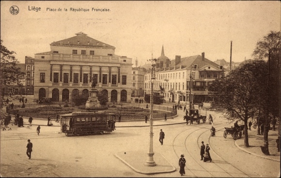 Postcard Liège Liège Wallonia, Place de la République Francaise, tram