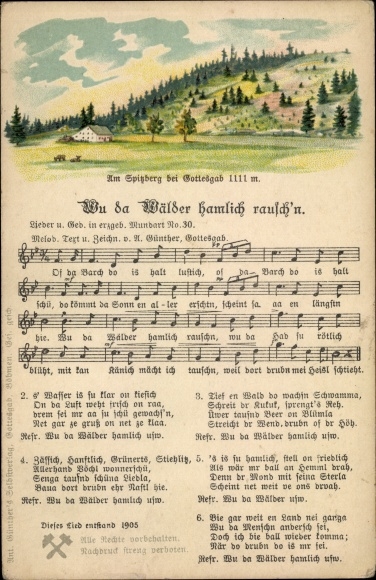 Song Postcard Günther, Anton, Erzgebirge dialect 30, Wu da woods murmuring