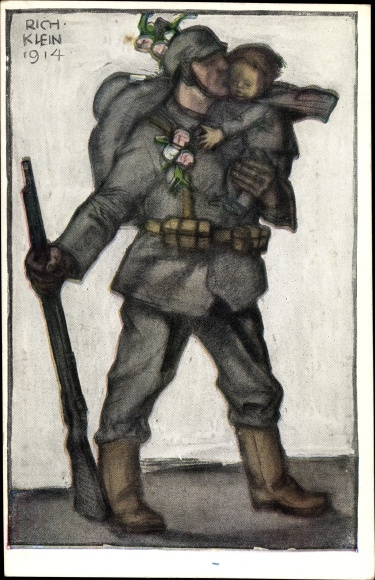 Artist PC Klein, Richard, soldier with small child, Bavarian war invalid welfare