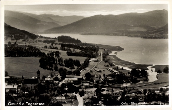 Postcard Gmund am Tegernsee Upper Bavaria, landscape, Tegernsee, aerial photography, church, building, nature