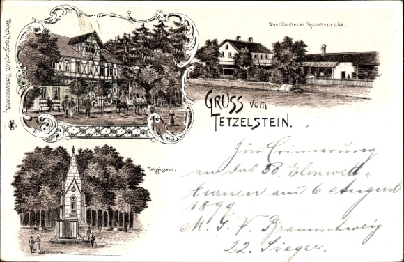 Chromo-Litho Tetzelstein Elm Schöppenstedt Lower Saxony, inn, forestry department, monument