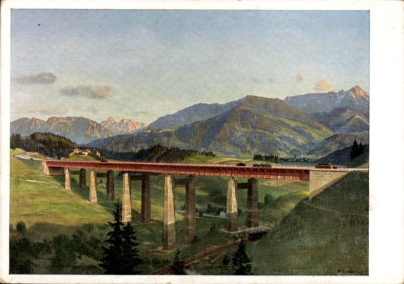 Kunstenaar Ak Zeno Diemer, De straten van Adolf Hitler, Reichsautobahn, Bergen Valley Pass