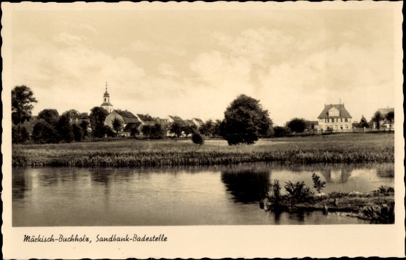 Postcard Märkisch Buchholz in Brandenburg, sandbank bathing area