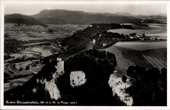 Postcard Neidlingen an der Teck Baden Württemberg, castle ruins Reußenstein, aerial photograph