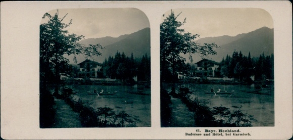 Stereo Photo Grainau in Upper Bavaria, Badersee and Hotel